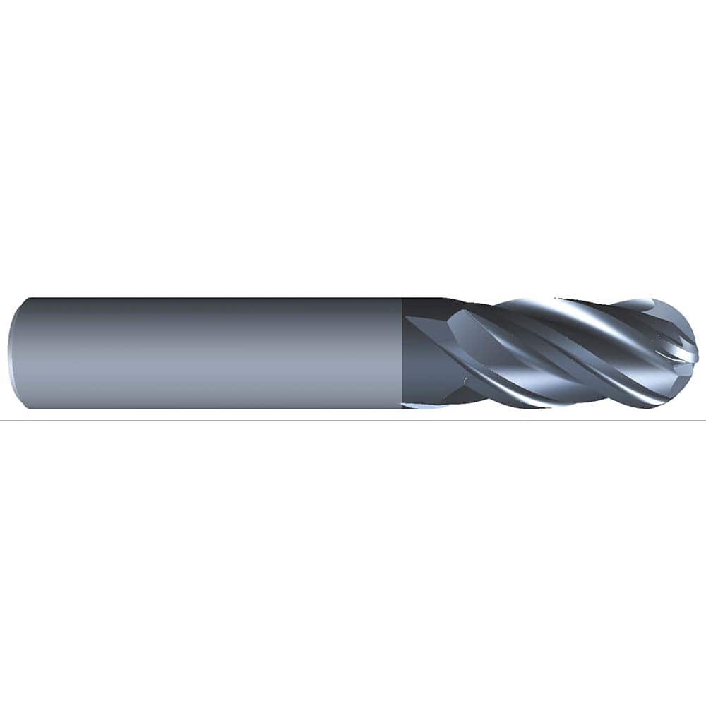 Eliminator - Ball End Mills; Mill Diameter (Inch): 5/8 ; Mill Diameter (Decimal Inch): 0.6250 ; Number of Flutes: 4 ; Length of Cut (Inch): 3/4 ; Material: Solid Carbide ; Overall Length (Inch): 3 - Exact Industrial Supply