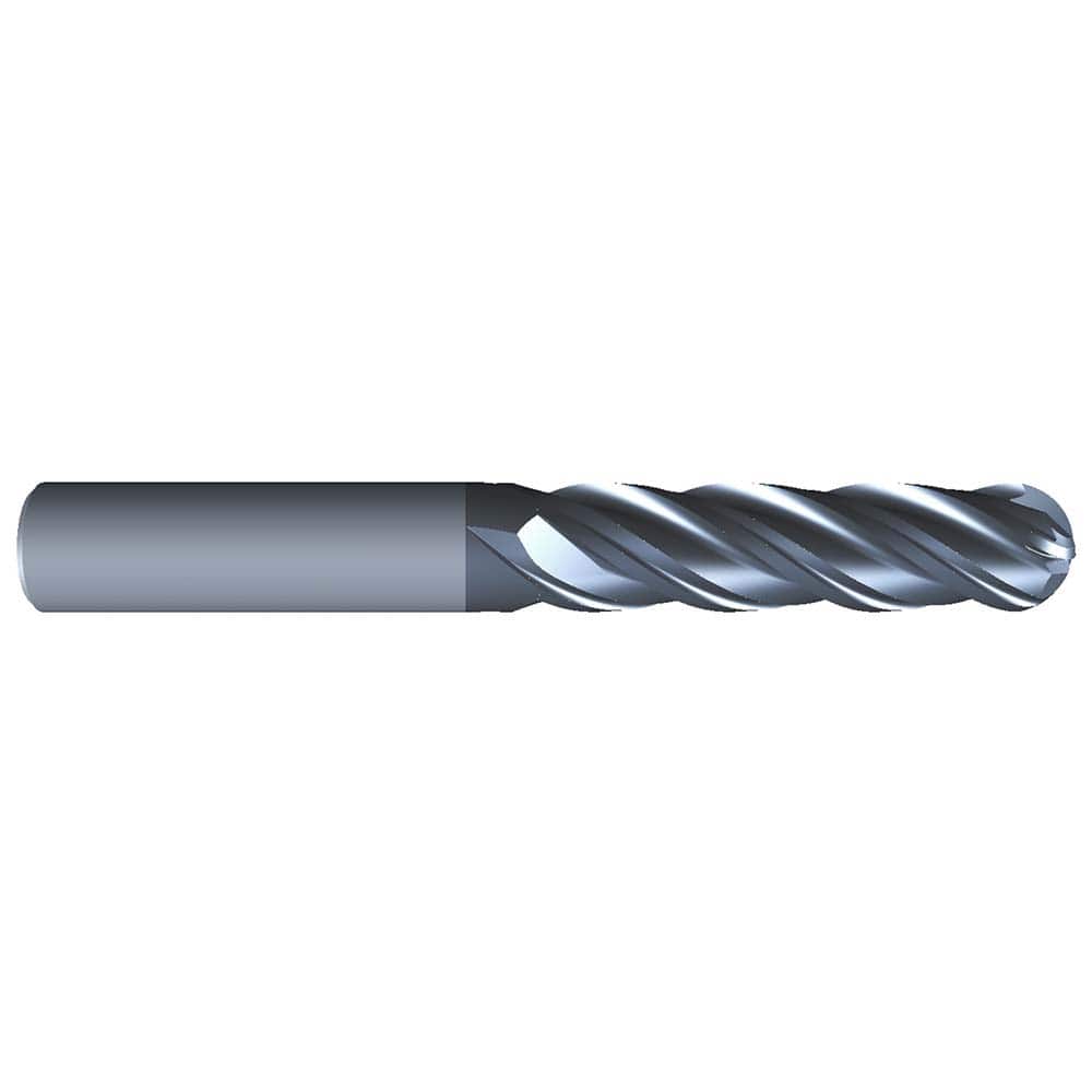 Eliminator - Ball End Mills; Mill Diameter (Inch): 1/2 ; Mill Diameter (Decimal Inch): 0.5000 ; Number of Flutes: 4 ; Length of Cut (Inch): 2 ; Material: Solid Carbide ; Overall Length (Inch): 4 - Exact Industrial Supply