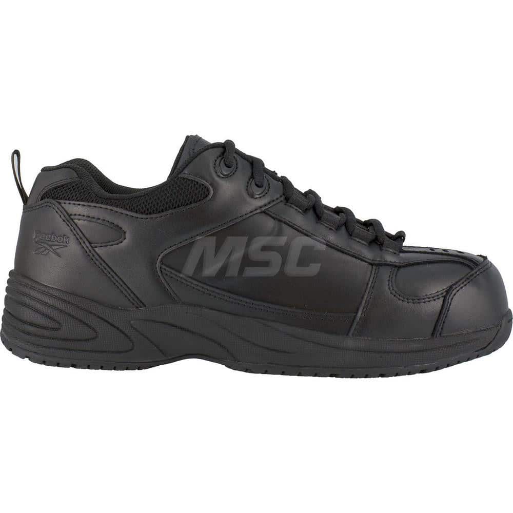 Work Boot: Size 9, Leather, Composite Toe Black, Medium Width, Non-Slip Sole
