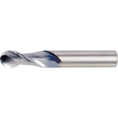 ‎1/2″ Dia. × 1/2″ Shank × 5/8″ DOC × 2-1/2″ OAL, Carbide Uncoated, 2 Flute, 37°|CW Helix, Round, External , Ballnose End Mill - Exact Industrial Supply