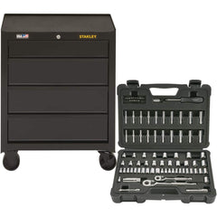 Tool Roller Cabinets; Overall Weight Capacity: 500 lb; Drawer Capacity: 50 lb; Top Material: Weave; Color: Black; Overall Depth: 18 in; Overall Height: 32 in; Overall Width: 27; Drawer Slide Type: Ball Bearing; Cabinet Material: Steel; Wheel Material: Pol