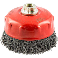 Norton - 5" Diam 5/8-11 Threaded Arbor Carbon Steel Fill Cup Brush - Americas Industrial Supply