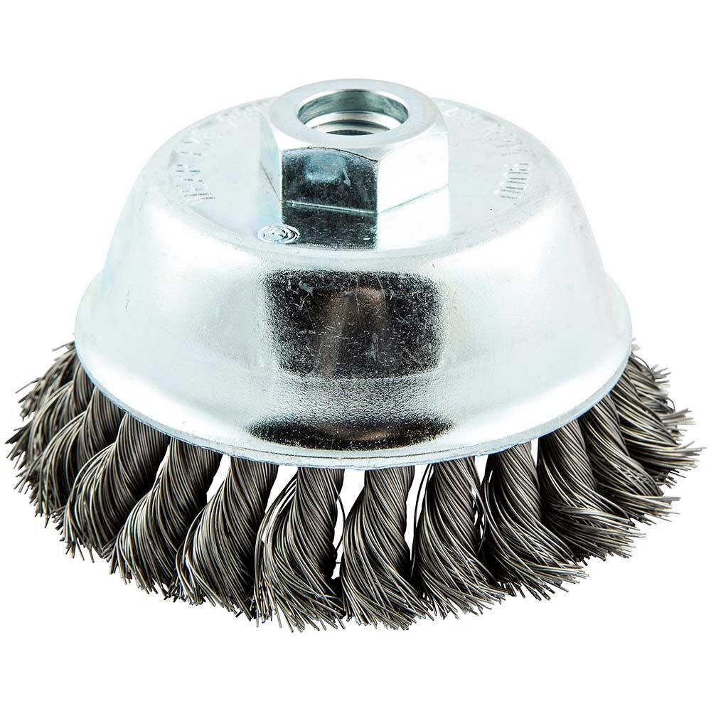 Norton - 4" Diam 5/8-11 Threaded Arbor Carbon Steel Fill Cup Brush - Americas Industrial Supply