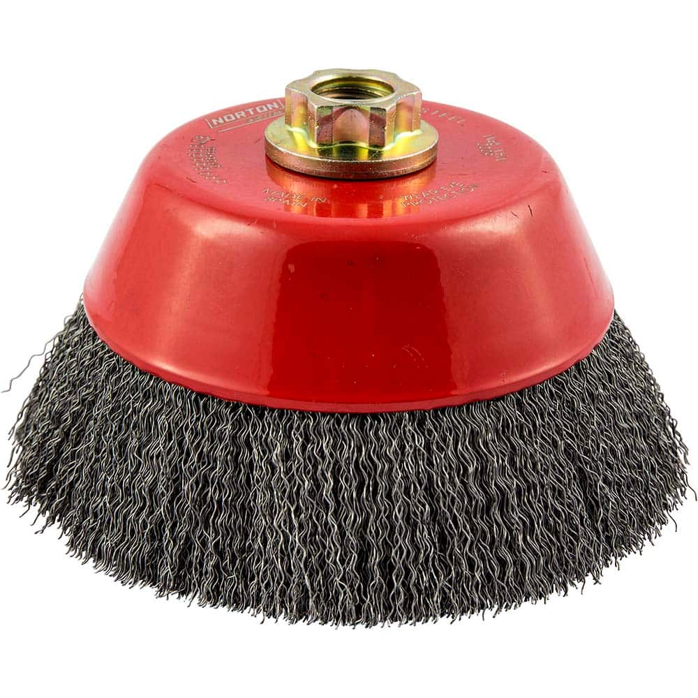 Norton - 6" Diam 5/8-11 Threaded Arbor Carbon Steel Fill Cup Brush - Americas Industrial Supply