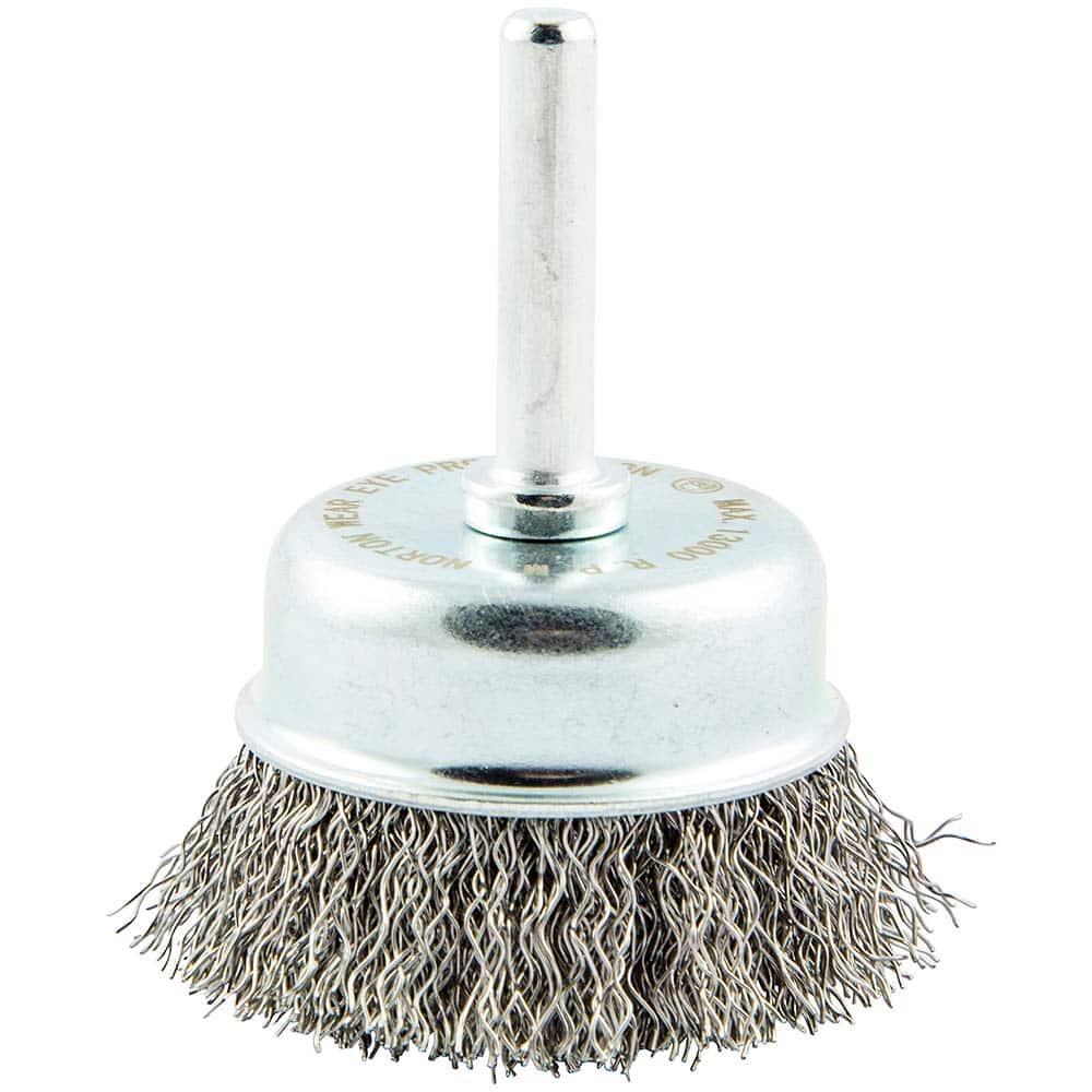 Norton - 1-3/4" Diam 1/4" Shank Carbon Steel Fill Cup Brush - Americas Industrial Supply