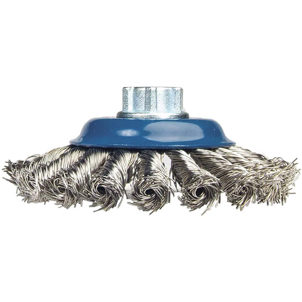 Norton - 5" Diam 5/8-11 Threaded Arbor Stainless Steel Fill Cup Brush - Americas Industrial Supply