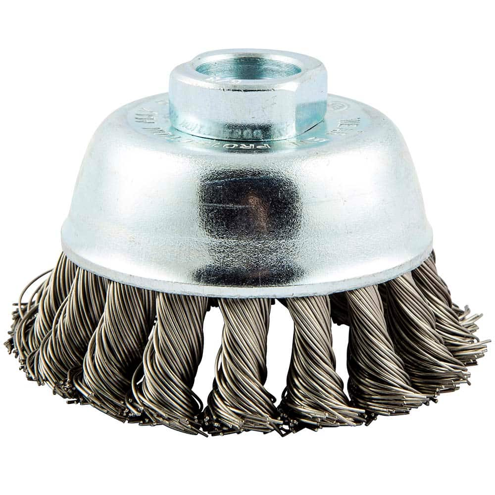 Norton - 3" Diam 5/8-11 Threaded Arbor Stainless Steel Fill Cup Brush - Americas Industrial Supply