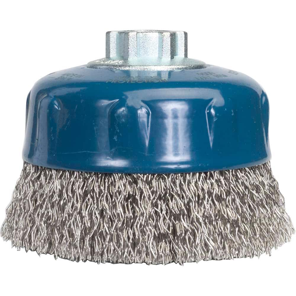 Norton - 4" Diam 5/8-11 Threaded Arbor Stainless Steel Fill Cup Brush - Americas Industrial Supply