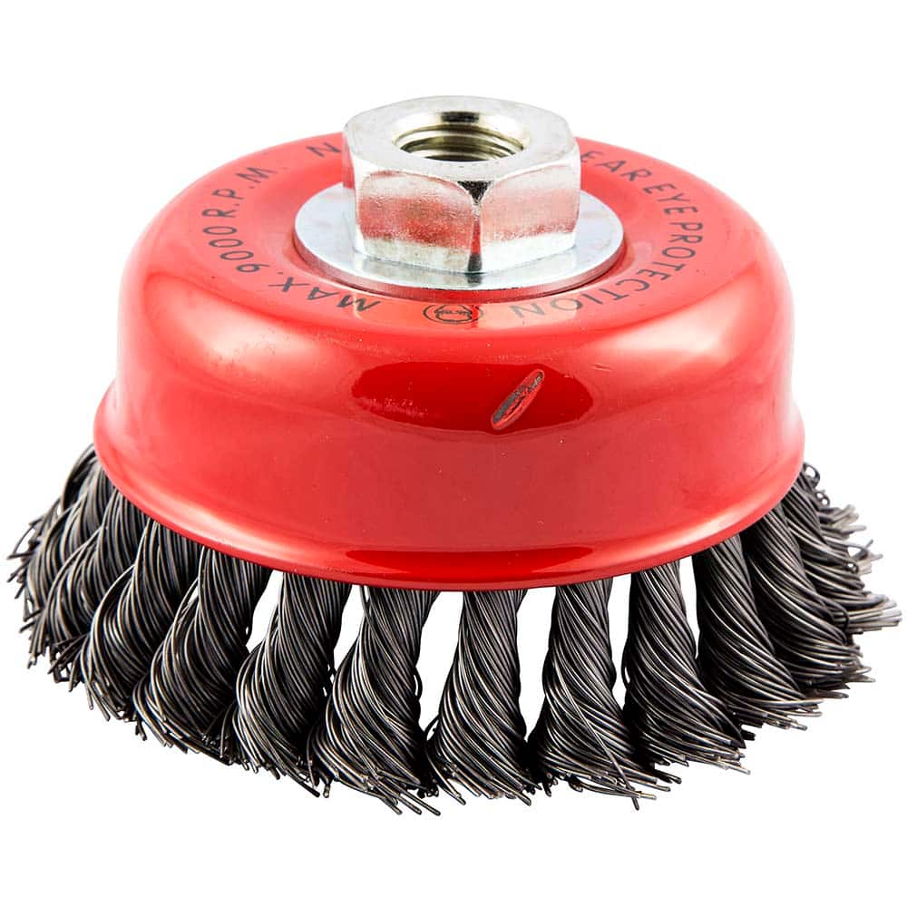 Norton - 4" Diam 5/8-11 Threaded Arbor Carbon Steel Fill Cup Brush - Americas Industrial Supply