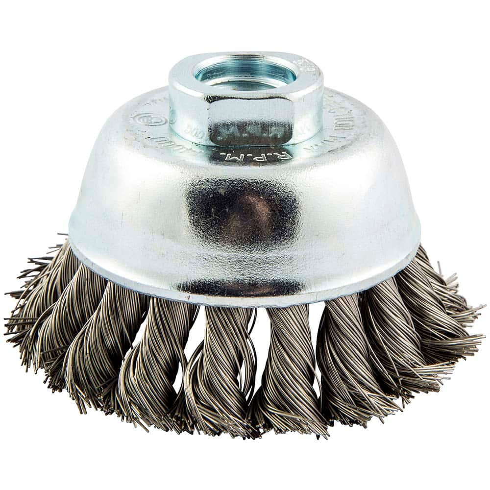 Norton - 2-3/4" Diam 5/8-11 Threaded Arbor Stainless Steel Fill Cup Brush - Americas Industrial Supply