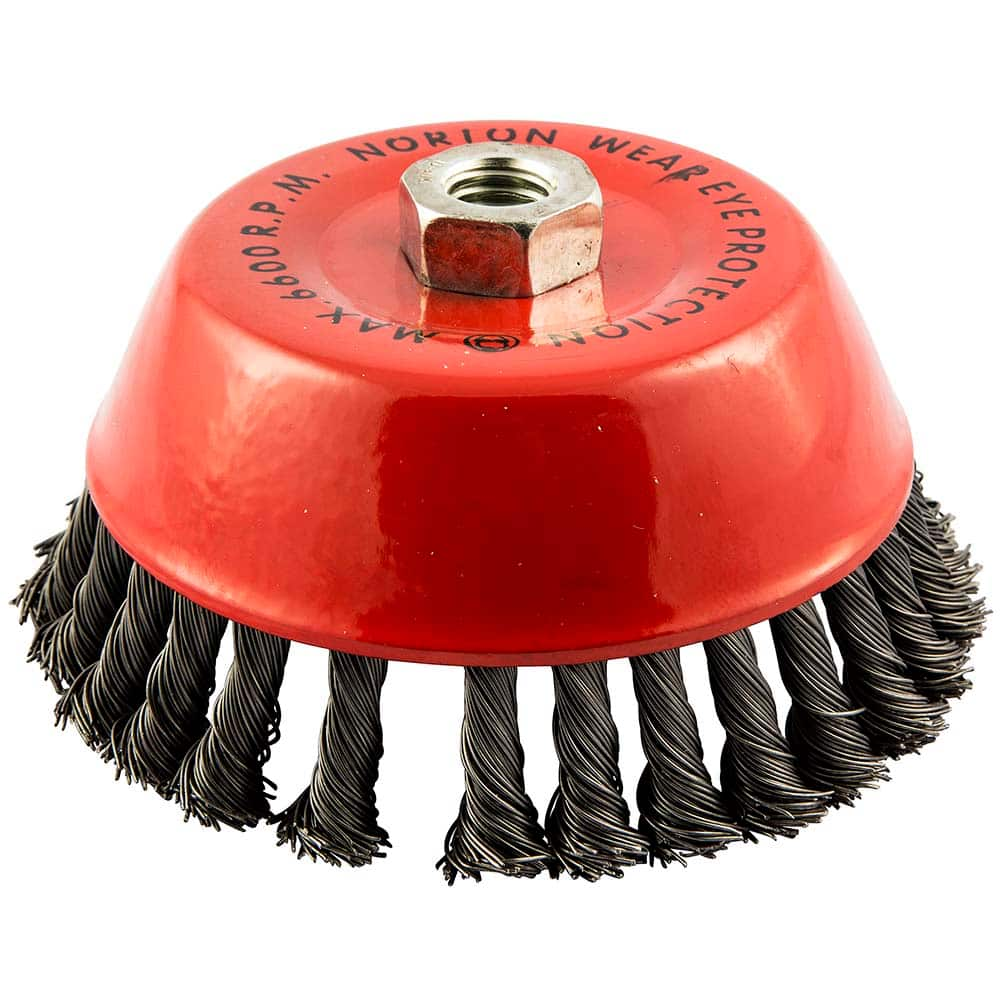 Norton - 6" Diam 5/8-11 Threaded Arbor Carbon Steel Fill Cup Brush - Americas Industrial Supply