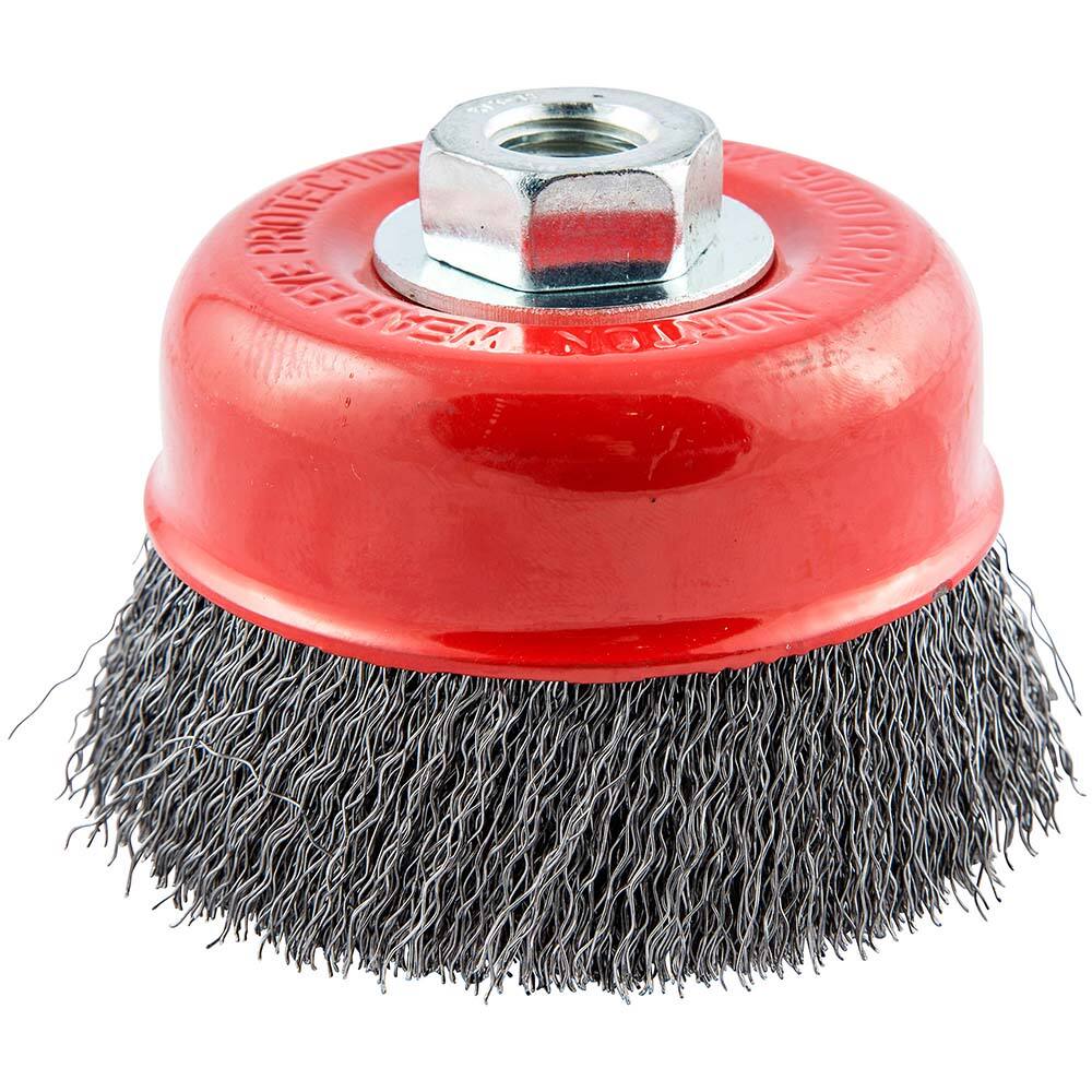 Norton - 4" Diam 5/8-11 Threaded Arbor Carbon Steel Fill Cup Brush - Americas Industrial Supply