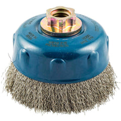 Norton - 4" Diam 5/8-11 Threaded Arbor Stainless Steel Fill Cup Brush - Americas Industrial Supply