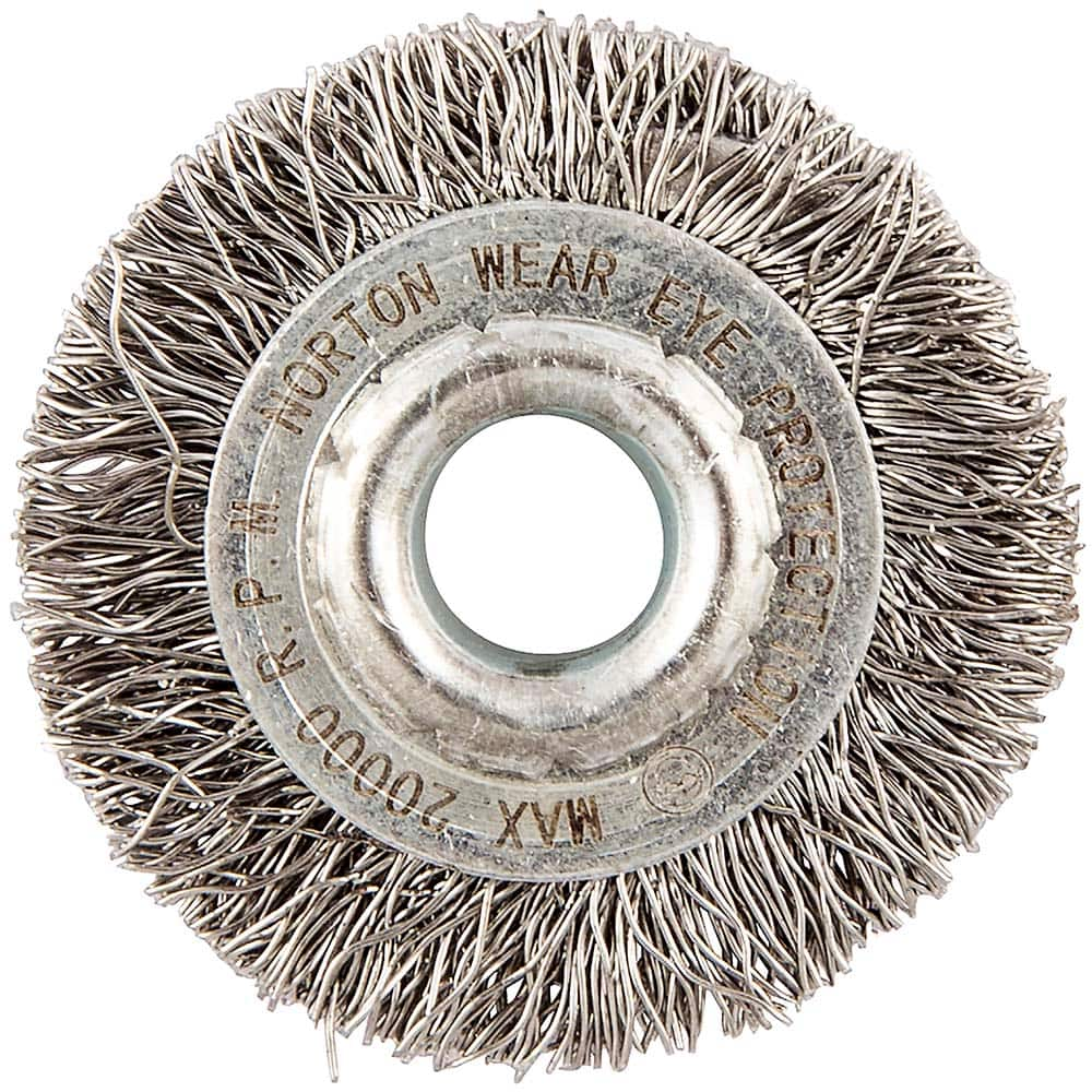 Norton - 1" OD, 5/16" Arbor Hole, Crimped Carbon Wheel Brush - Americas Industrial Supply