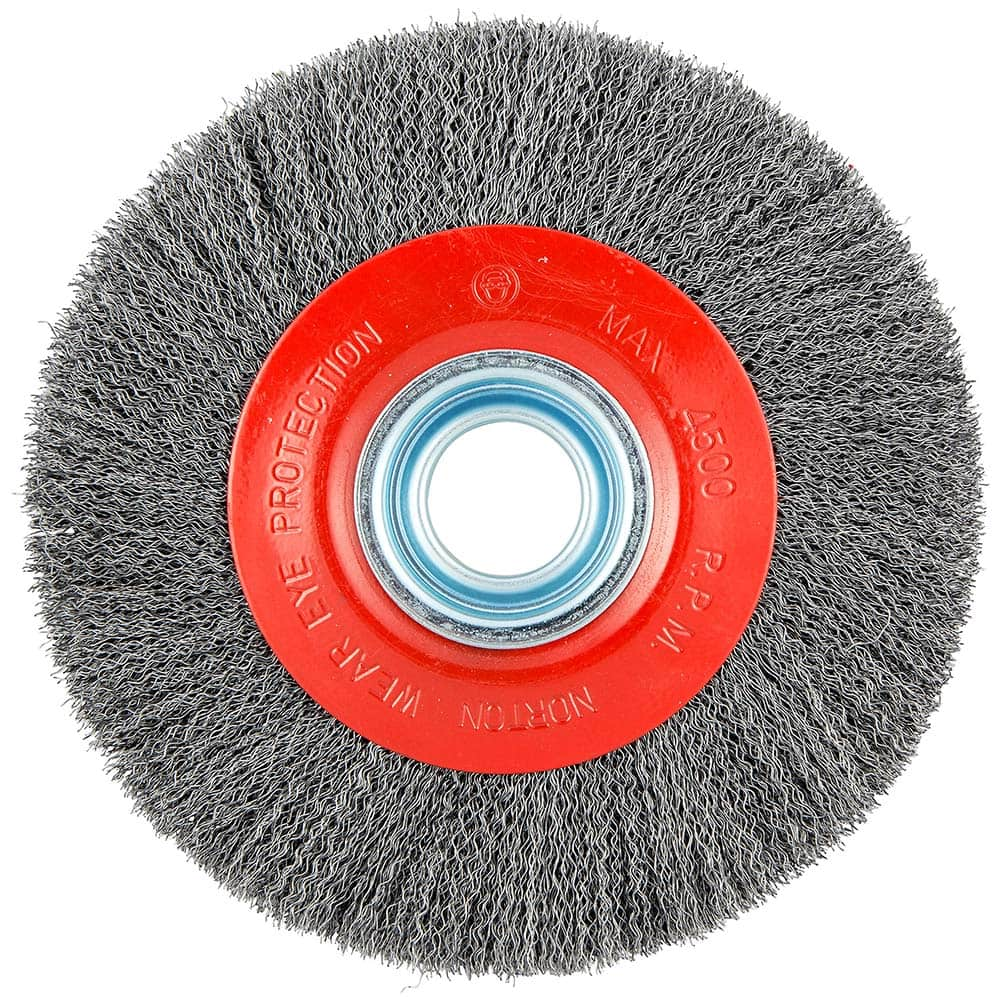 Norton - 8" OD, 1-1/4" Arbor Hole, Crimped Carbon Wheel Brush - Americas Industrial Supply