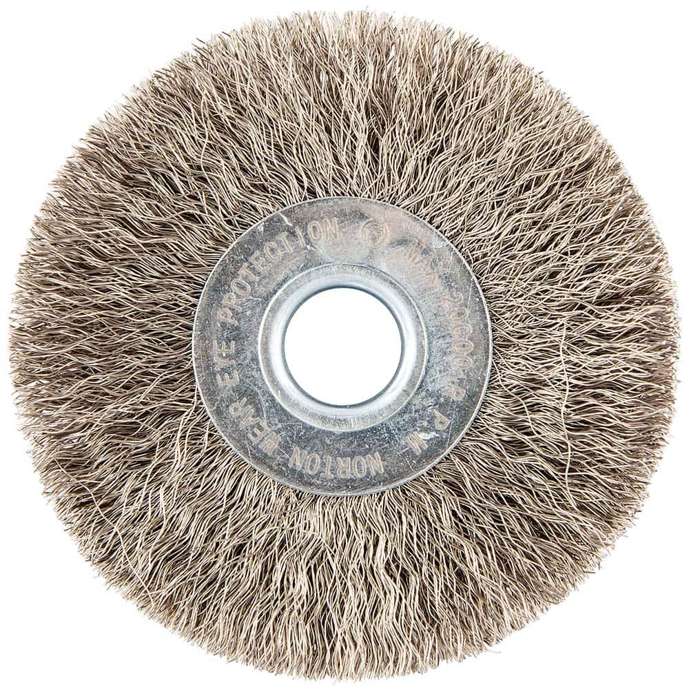 Norton - 3" OD, 1/2" Arbor Hole, Crimped Stainless Steel Wheel Brush - Americas Industrial Supply