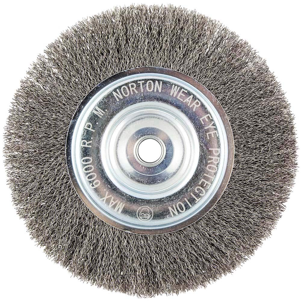 Norton - 8" OD, 5/8" Arbor Hole, Crimped Carbon Wheel Brush - Americas Industrial Supply