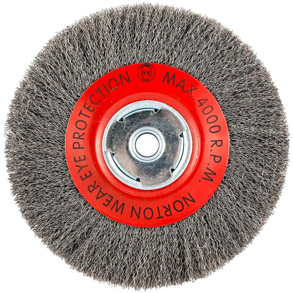 Norton - 8" OD, 5/8" Arbor Hole, Crimped Carbon Wheel Brush - Americas Industrial Supply