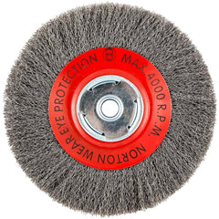 Norton - 8" OD, 5/8" Arbor Hole, Crimped Carbon Wheel Brush - Americas Industrial Supply