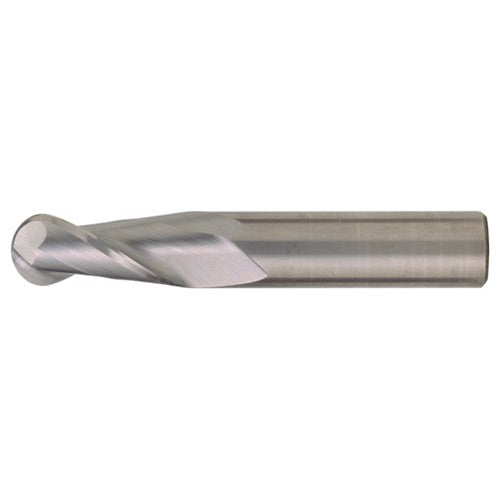 ‎1/4″ Dia. × 1/4″ Shank × 1-1/8″ DOC × 3″ OAL, Carbide TiCN, Spiral , 2 Flute, CW Helix, Round, Ballnose End Mill - Exact Industrial Supply