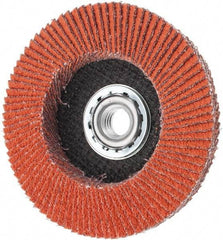 Norton - 40 Grit, 4-1/2" Disc Diam, 5/8-11 Center Hole, Type 27 Ceramic Alumina Flap Disc - 13,000 Max RPM, Cloth Backing, Arbor Attaching System, Coated - Americas Industrial Supply
