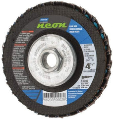 Norton - 36 Grit, 4-1/2" Disc Diam, 5/8-11 Center Hole, Type 29 Ceramic Alumina Flap Disc - 13,300 Max RPM, Polyester Backing, Arbor Attaching System, Coated - Americas Industrial Supply
