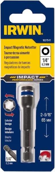 Irwin - 1/4" Magnetic Nutsetter - 1/4" Hex Drive, 2-9/16" OAL, 7/16" Socket Nose Diam - Americas Industrial Supply