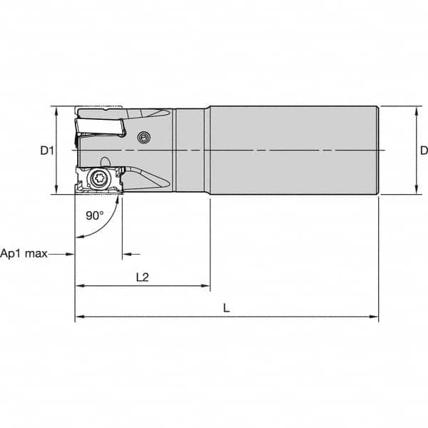 Kennametal - 32mm Cut Diam, 15.5mm Max Depth of Cut, 32mm Shank Diam, 200mm OAL, Indexable Square Shoulder End Mill - LNGU15T608SRGE Inserts, Cylindrical Shank, 0° Lead Angle, Through Coolant, Series MILL 4-15 - Americas Industrial Supply
