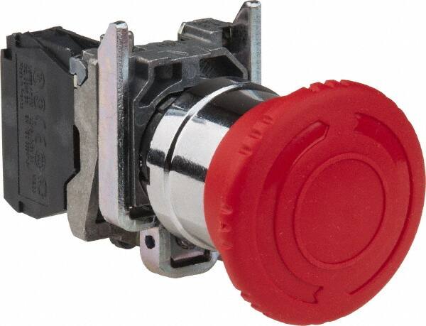 Schneider Electric - 22mm Mount Hole, Extended Mushroom Head, Pushbutton Switch Only - Round, Red Pushbutton, Illuminated, Maintained (MA), Shock and Vibration Resistant - Americas Industrial Supply