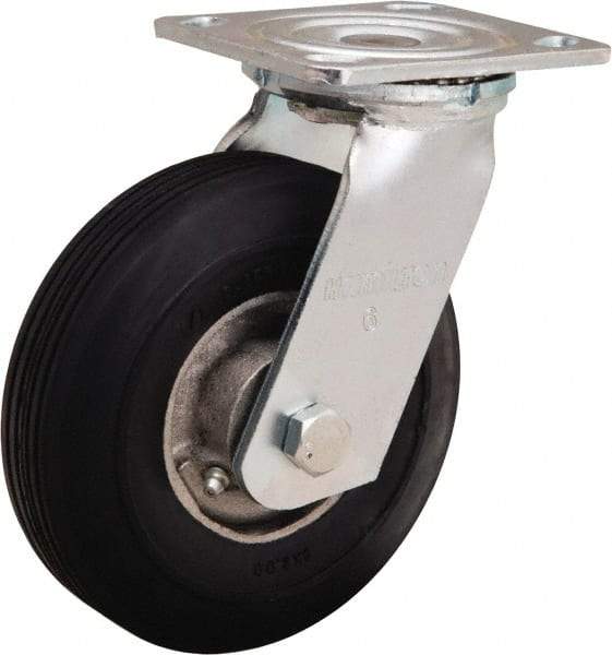 Hamilton - 6" Diam x 2" Wide, Rubber Swivel Caster - 300 Lb Capacity, Top Plate Mount, 4" x 4-1/2" Plate, Straight Roller Bearing - Americas Industrial Supply