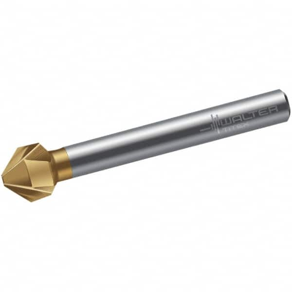 Walter-Titex - 8mm Head Diam, 6mm Shank Diam, 3 Flute 90° High Speed Steel Countersink - TiN Finish, 50mm OAL, Single End, Straight Shank, Right Hand Cut - Americas Industrial Supply