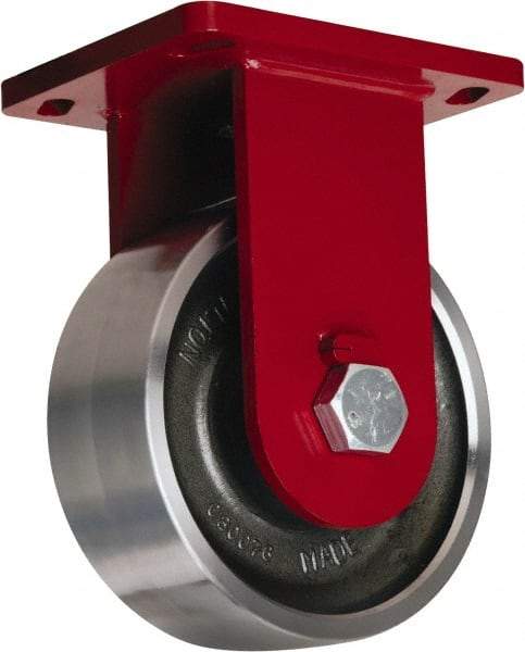 Hamilton - 8" Diam x 3" Wide x 10-1/2" OAH Top Plate Mount Rigid Caster - Forged Steel, 10,000 Lb Capacity, Tapered Roller Bearing, 6-1/2 x 7-1/2" Plate - Americas Industrial Supply