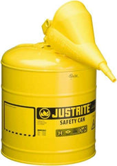 Justrite - 5 Gal Galvanized Steel Type I Safety Can - 16-7/8" High x 11-3/4" Diam, Yellow - Americas Industrial Supply