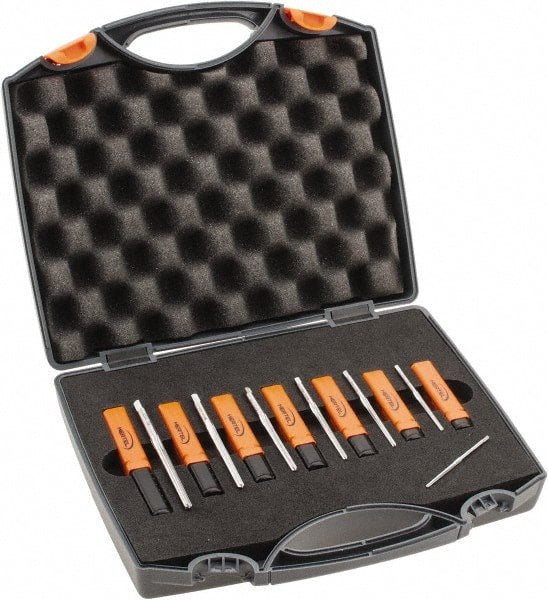 Hertel - #7/0 to #0 Pin, 0.0666 to 0.1638" Diam, 0.0497 to 0.1287" Small End, Straight Shank, Taper Pin Reamer Set - Americas Industrial Supply