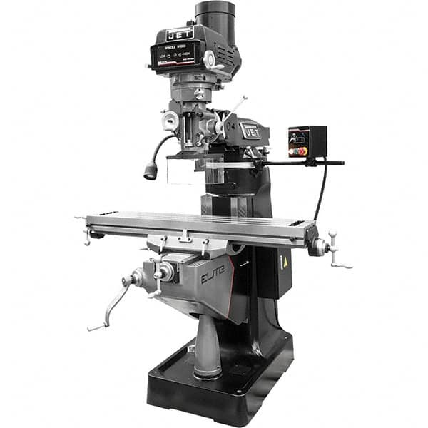 Jet - 9" Table Width x 49" Table Length, Variable Speed Pulley Control, 3 Phase Knee Milling Machine - R8 Spindle Taper, 3 hp - Americas Industrial Supply