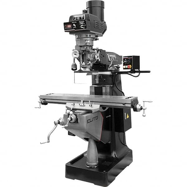 Jet - 9" Table Width x 49" Table Length, Electronic Variable Speed Control, 3 Phase Knee Milling Machine - R8 Spindle Taper, 3 hp - Americas Industrial Supply