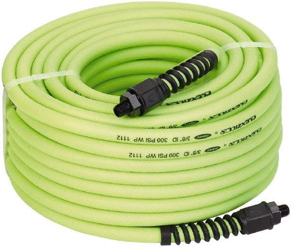 Legacy - 3/8" ID x 0.61" OD 100' Long Multipurpose Air Hose - MNPT x MNPT Ends, 300 Working psi, 150°, 1/4" Fitting, Green - Americas Industrial Supply