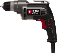 Porter-Cable - 3/8" Keyless Chuck, 2,500 RPM, Pistol Grip Handle Electric Drill - 6.5 Amps, 120 Volts, Reversible, Includes 3/8" Drill - Americas Industrial Supply