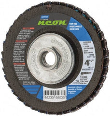 Norton - 60 Grit, 4-1/2" Disc Diam, 5/8-11 Center Hole, Type 29 Ceramic Alumina Flap Disc - 13,300 Max RPM, Polyester Backing, Arbor Attaching System, Coated - Americas Industrial Supply