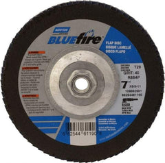 Norton - 40 Grit, 7" Disc Diam, 5/8-11 Center Hole, Type 29 Zirconia Alumina Flap Disc - 8,600 Max RPM, Cloth Backing, Arbor Attaching System, Coated - Americas Industrial Supply