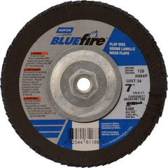 Norton - 36 Grit, 7" Disc Diam, 5/8-11 Center Hole, Type 29 Zirconia Alumina Flap Disc - 8,600 Max RPM, Cloth Backing, Arbor Attaching System, Coated - Americas Industrial Supply