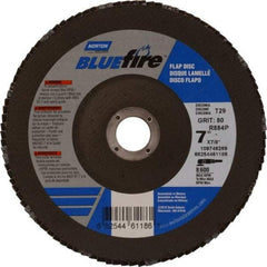 Norton - 80 Grit, 7" Disc Diam, 7/8" Center Hole, Type 29 Zirconia Alumina Flap Disc - 8,600 Max RPM, Cloth Backing, Arbor Attaching System, Coated - Americas Industrial Supply