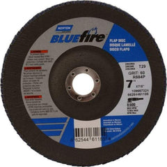 Norton - 60 Grit, 7" Disc Diam, 7/8" Center Hole, Type 29 Zirconia Alumina Flap Disc - 8,600 Max RPM, Cloth Backing, Arbor Attaching System, Coated - Americas Industrial Supply