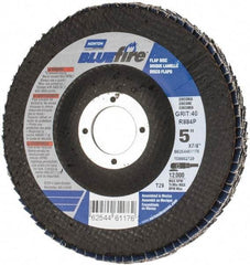 Norton - 40 Grit, 5" Disc Diam, 7/8" Center Hole, Type 29 Zirconia Alumina Flap Disc - 12,000 Max RPM, Cloth Backing, Arbor Attaching System, Coated - Americas Industrial Supply