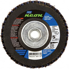 Norton - 120 Grit, 5" Disc Diam, 5/8-11 Center Hole, Type 29 Ceramic Alumina Flap Disc - 12,000 Max RPM, Polyester Backing, Arbor Attaching System, Coated - Americas Industrial Supply