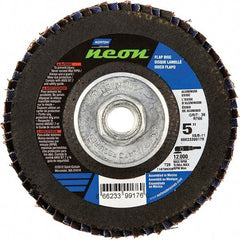 Norton - 80 Grit, 5" Disc Diam, 5/8-11 Center Hole, Type 29 Ceramic Alumina Flap Disc - 12,000 Max RPM, Polyester Backing, Arbor Attaching System, Coated - Americas Industrial Supply
