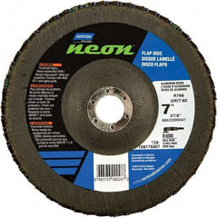 Norton - 40 Grit, 7" Disc Diam, 7/8" Center Hole, Type 29 Ceramic Alumina Flap Disc - 8,600 Max RPM, Polyester Backing, Arbor Attaching System, Coated - Americas Industrial Supply