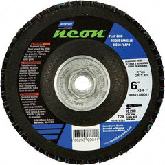Norton - 60 Grit, 6" Disc Diam, 5/8-11 Center Hole, Type 29 Ceramic Alumina Flap Disc - 10,200 Max RPM, Polyester Backing, Arbor Attaching System, Coated - Americas Industrial Supply
