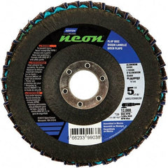 Norton - 80 Grit, 5" Disc Diam, 7/8" Center Hole, Type 29 Ceramic Alumina Flap Disc - 12,000 Max RPM, Polyester Backing, Arbor Attaching System, Coated - Americas Industrial Supply