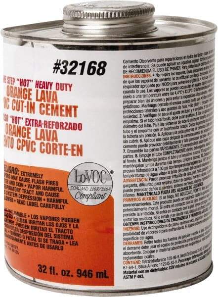 Oatey - 32 oz All-Purpose Medium Bodied Cement - Orange, Use with PVC & CPVC - Americas Industrial Supply